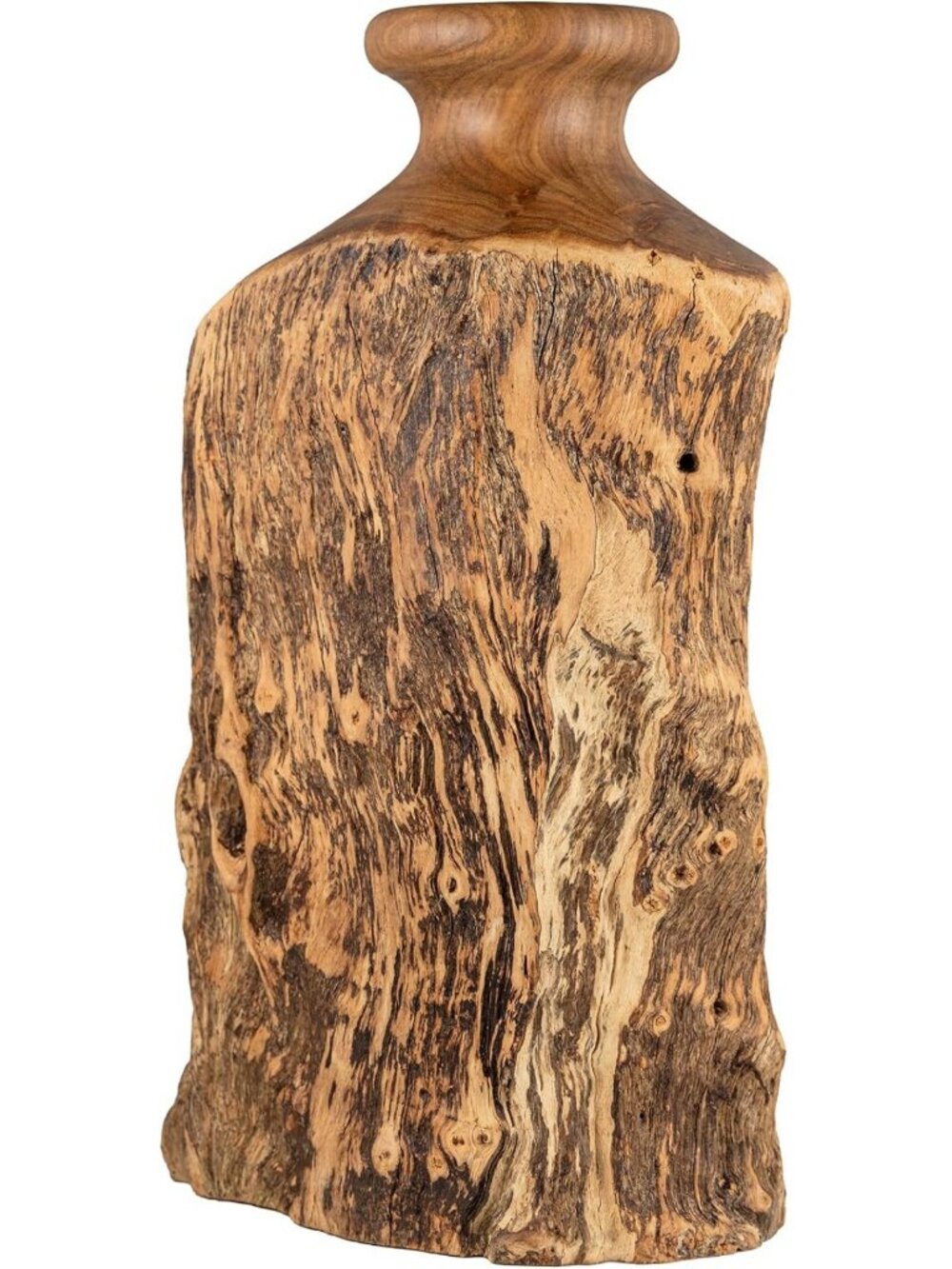 Handcrafted Natural Wood Vase, Unique Decorative Piece, 11.8" H x 5"x6.5" D
